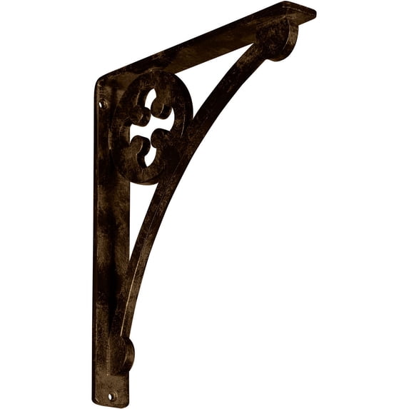 Ekena Millwork 1 1/2"W x 10"D x 12"H Crawley Wrought Iron Bracket, (Single center brace), Antiqued Brass