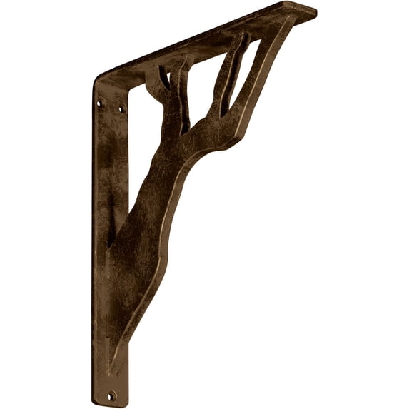 Ekena Millwork 1 1/2"W x 10"D x 12"H Damon Wrought Iron Bracket, (Single center brace), Antiqued Brass
