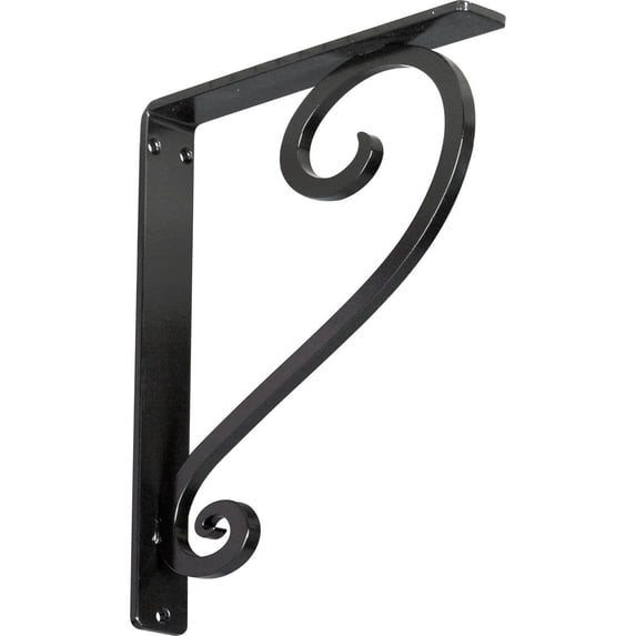 Ekena Millwork 1 1/2"W x 10"D x 12"H Edwards Wrought Iron Bracket, (Single center brace), Powder Coated Black