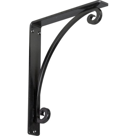 Ekena Millwork 1 1/2"W x 10"D x 12"H Legacy Wrought Iron Bracket, (Single center brace), Powder Coated Black