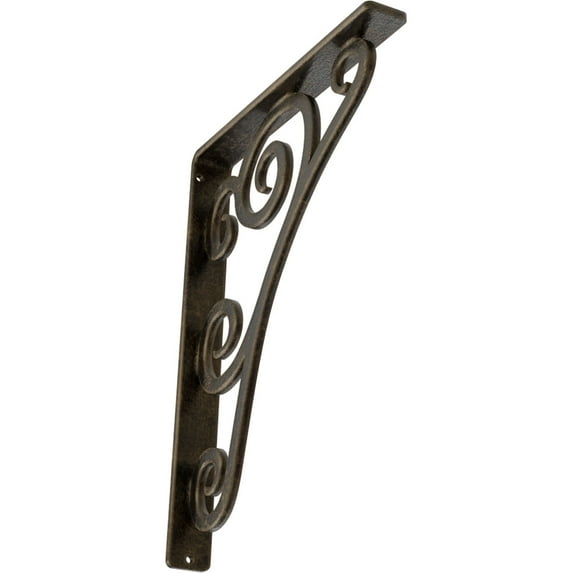 Ekena Millwork 1 1/2"W x 10"D x 12"H Tristan Wrought Iron Bracket, (Single center brace), Antiqued Pale Gold