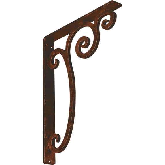 Ekena Millwork 1 1/2"W x 12"D x 15"H Avery Wrought Iron Bracket, (Single center brace), Antiqued Copper