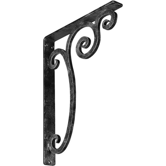 Ekena Millwork 1 1/2"W x 12"D x 15"H Avery Wrought Iron Bracket, (Single center brace), Antiqued Silver