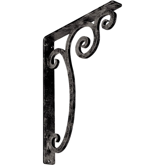 Ekena Millwork 1 1/2"W x 12"D x 15"H Avery Wrought Iron Bracket, (Single center brace), Antiqued Warm Silver