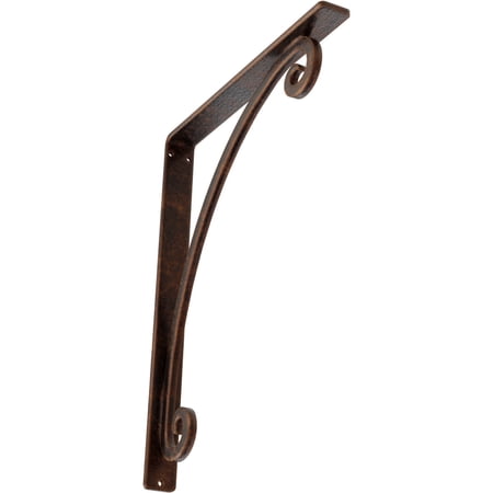 Ekena Millwork 1 1/2"W x 12"D x 15"H Legacy Wrought Iron Bracket, (Single center brace), Antiqued Copper