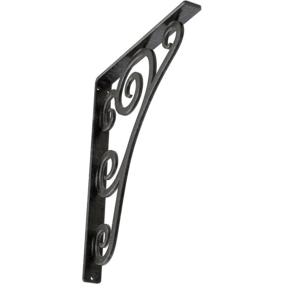 Ekena Millwork 1 1/2"W x 12"D x 15"H Tristan Wrought Iron Bracket, (Single center brace), Antiqued Silver