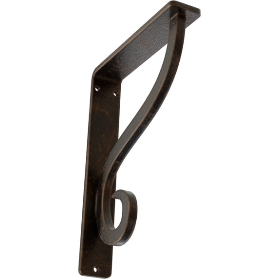 Ekena Millwork 1 1/2"W x 5 1/2"D x 8"H Ashford Single, Wrought Iron Bracket, (Single center brace), Antiqued Bronze
