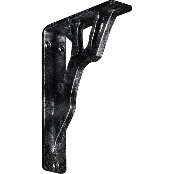 Ekena Millwork 1 1/2"W x 5 1/2"D x 8"H Damon Wrought Iron Bracket, (Single center brace), Antiqued Silver