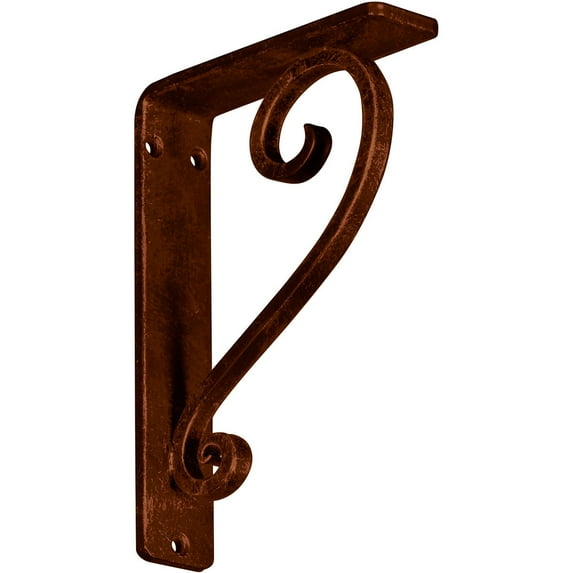 Ekena Millwork 1 1/2"W x 5 1/2"D x 8"H Edwards Wrought Iron Bracket, (Single center brace), Antiqued Copper