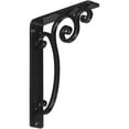 thumbnail image 1 of Ekena Millwork 1 1/2"W x 7 1/2"D x 10"H Avery Wrought Iron Bracket, (Single center brace), Powder Coated Black, 1 of 11