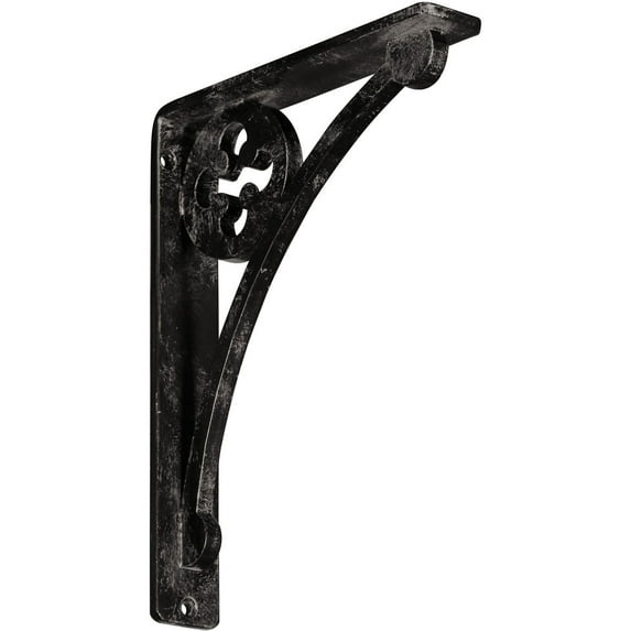 Ekena Millwork 1 1/2"W x 7 1/2"D x 10"H Crawley Wrought Iron Bracket, (Single center brace), Antiqued Warm Silver