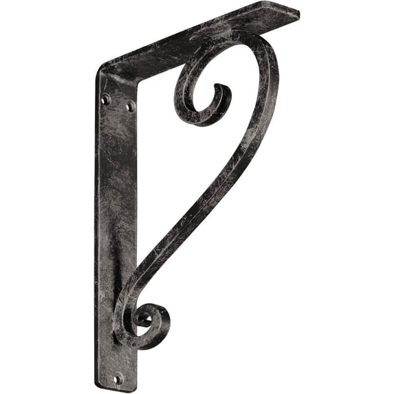 Ekena Millwork 1 1/2"W x 7 1/2"D x 10"H Edwards Wrought Iron Bracket, (Single center brace), Antiqued Warm Silver