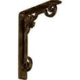 thumbnail image 1 of Ekena Millwork 1 1/2"W x 7 1/2"D x 10"H Fleur De Lis Wrought Iron Bracket, (Single center brace), Antiqued Brass, 1 of 10