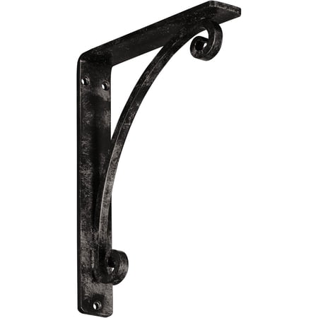 Ekena Millwork 1 1/2"W x 7 1/2"D x 10"H Legacy Wrought Iron Bracket, (Single center brace), Antiqued Warm Silver