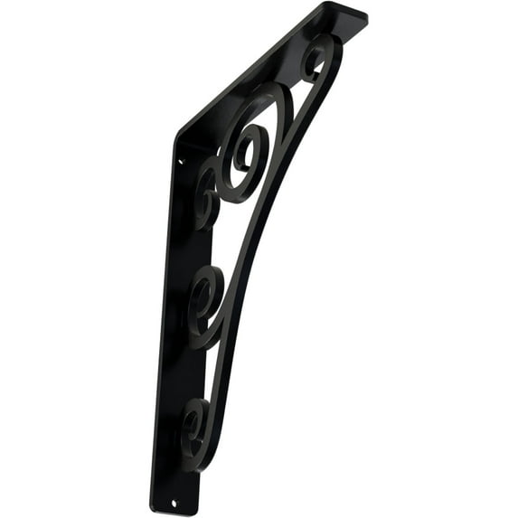Ekena Millwork 1 1/2"W x 7 1/2"D x 10"H Tristan Wrought Iron Bracket, (Single center brace), Powder Coated Black