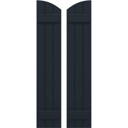 Ekena Millwork 10 1/2"W x 33"H Americraft Three Board (2 Batten) Exterior Real Wood Joined Board-n-Batten Shutters w/ Elliptical Top (Per Pair), Starless Night Blue
