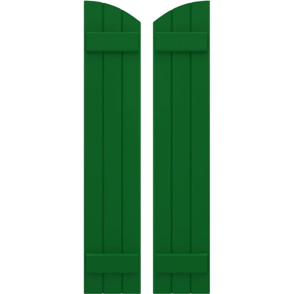 Ekena Millwork 10 1/2"W x 33"H Americraft Three Board (2 Batten) Exterior Real Wood Joined Board-n-Batten Shutters w/ Elliptical Top (Per Pair), Viridian Green