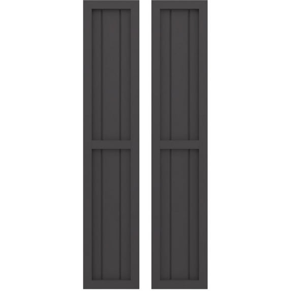 Ekena Millwork 10 1/2"W x 34"H Americraft Three Board Exterior Real Wood Two Equal Panel Framed Board-n-Batten Shutters (Per Pair), Shadow Mountain