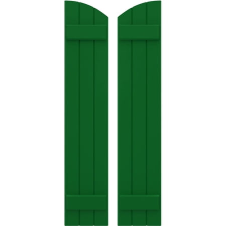 Ekena Millwork 10 1/2"W x 36"H Americraft Three Board (2 Batten) Exterior Real Wood Joined Board-n-Batten Shutters w/ Elliptical Top (Per Pair), Viridian Green