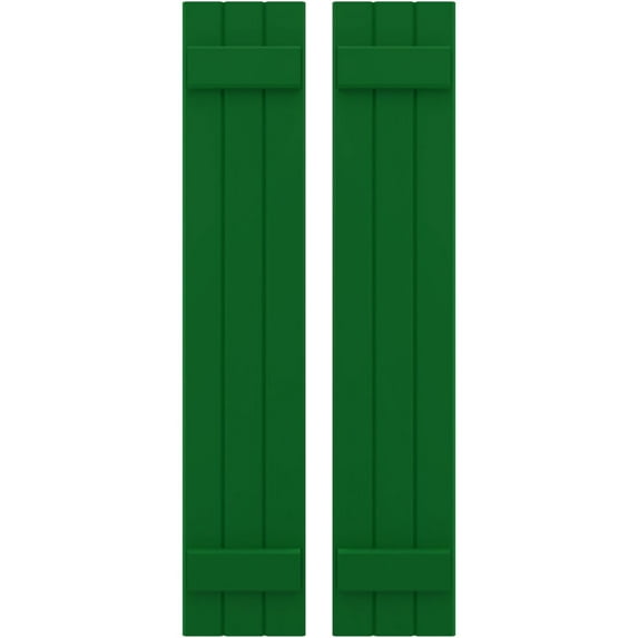 Ekena Millwork 10 1/2"W x 37"H Americraft Three Board (2 Batten) Exterior Real Wood Joined Board-n-Batten Shutters (Per Pair), Viridian Green