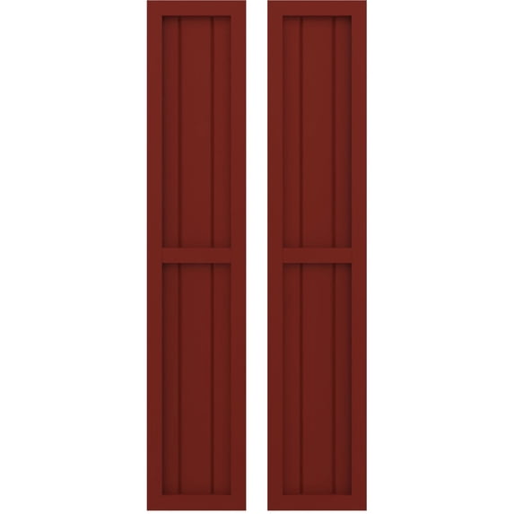 Ekena Millwork 10 1/2"W x 37"H Americraft Three Board Exterior Real Wood Two Equal Panel Framed Board-n-Batten Shutters (Per Pair), Pepper Red