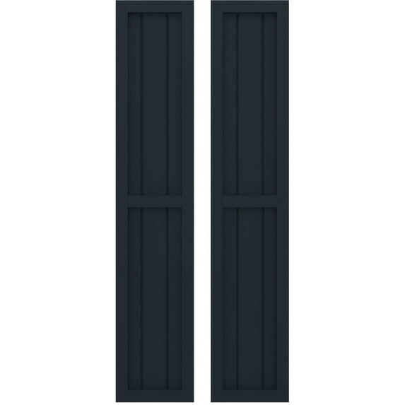 Ekena Millwork 10 1/2"W x 37"H Americraft Three Board Exterior Real Wood Two Equal Panel Framed Board-n-Batten Shutters (Per Pair), Starless Night Blue