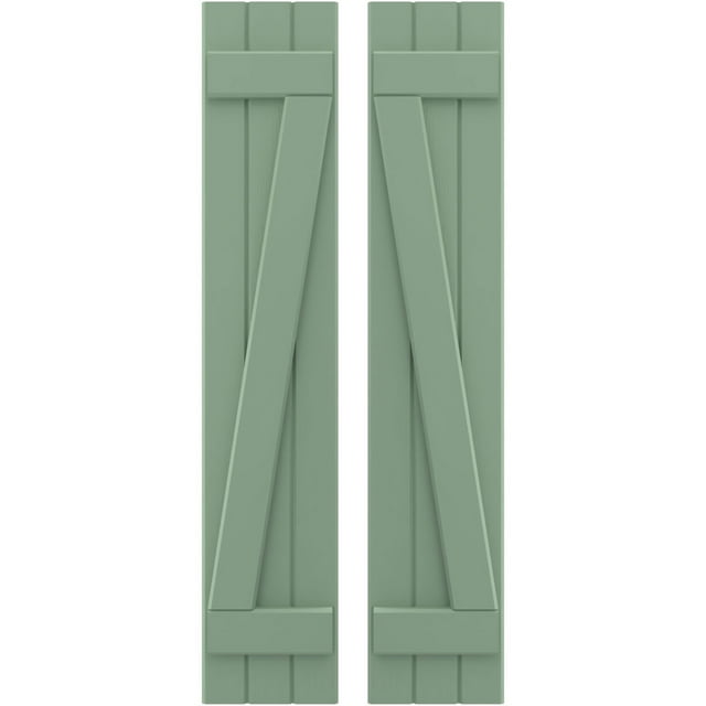 Ekena Millwork 10 1/2"W x 38"H Americraft Three Board (2 Batten) Exterior Real Wood Joined Board-n-Batten Shutters w/ Z-Bar (Per Pair), Track Green