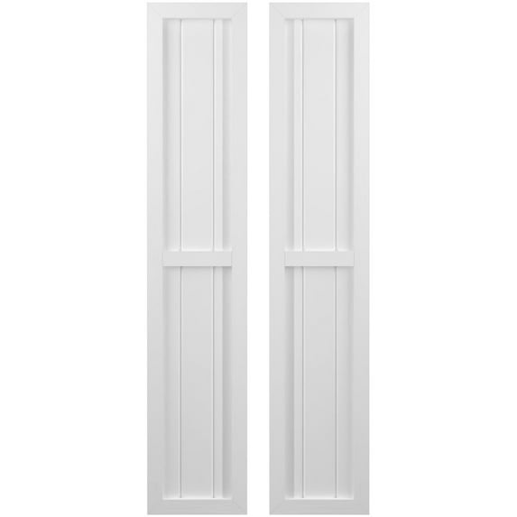 Ekena Millwork 10 1/2"W x 38"H Americraft Three Board Exterior Real Wood Two Equal Panel Framed Board-n-Batten Shutters (Per Pair), White