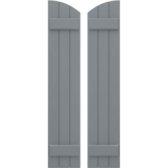 Ekena Millwork 10 1/2"W x 39"H Americraft Three Board (2 Batten) Exterior Real Wood Joined Board-n-Batten Shutters w/ Elliptical Top (Per Pair), Ocean Swell