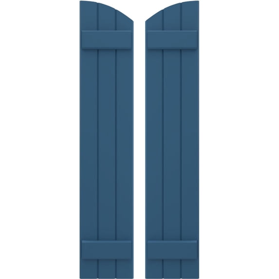Ekena Millwork 10 1/2"W x 39"H Americraft Three Board (2 Batten) Exterior Real Wood Joined Board-n-Batten Shutters w/ Elliptical Top (Per Pair), Sojourn Blue