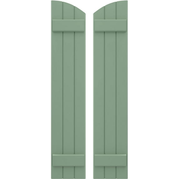 Ekena Millwork 10 1/2"W x 39"H Americraft Three Board (2 Batten) Exterior Real Wood Joined Board-n-Batten Shutters w/ Elliptical Top (Per Pair), Track Green