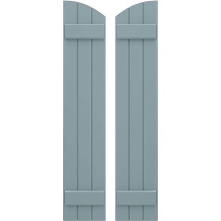 Ekena Millwork 10 1/2"W x 40"H Americraft Three Board (2 Batten) Exterior Real Wood Joined Board-n-Batten Shutters w/ Elliptical Top (Per Pair), Peaceful Blue