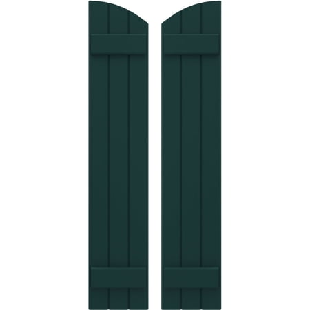 Ekena Millwork 10 1/2"W x 41"H Americraft Three Board (2 Batten) Exterior Real Wood Joined Board-n-Batten Shutters w/ Elliptical Top (Per Pair), Thermal Green