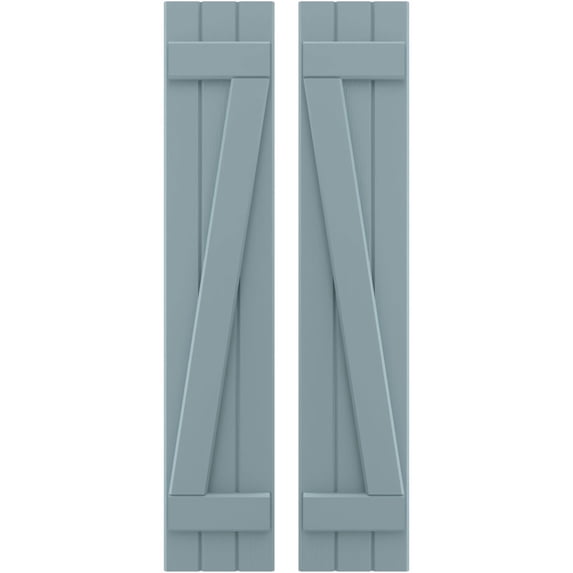 Ekena Millwork 10 1/2"W x 41"H Americraft Three Board (2 Batten) Exterior Real Wood Joined Board-n-Batten Shutters w/ Z-Bar (Per Pair), Peaceful Blue