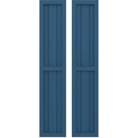 Ekena Millwork 10 1/2"W x 41"H Americraft Three Board Exterior Real Wood Two Equal Panel Framed Board-n-Batten Shutters (Per Pair), Sojourn Blue
