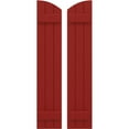 thumbnail image 1 of Ekena Millwork 10 1/2"W x 42"H Americraft Three Board (2 Batten) Exterior Real Wood Joined Board-n-Batten Shutters w/ Elliptical Top (Per Pair), Fire Red, 1 of 10