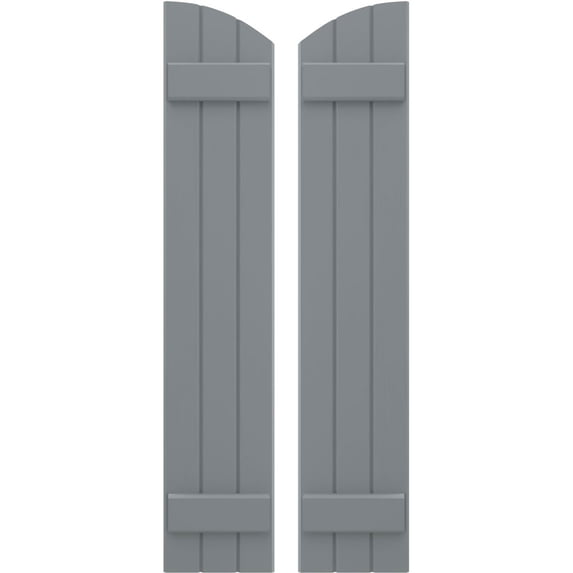 Ekena Millwork 10 1/2"W x 42"H Americraft Three Board (2 Batten) Exterior Real Wood Joined Board-n-Batten Shutters w/ Elliptical Top (Per Pair), Ocean Swell