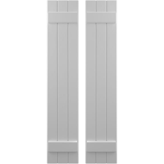 Ekena Millwork 10 1/2"W x 43"H Americraft Three Board (2 Batten) Exterior Real Wood Joined Board-n-Batten Shutters (Per Pair), Primed