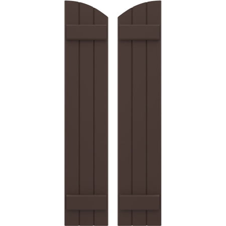 Ekena Millwork 10 1/2"W x 43"H Americraft Three Board (2 Batten) Exterior Real Wood Joined Board-n-Batten Shutters w/ Elliptical Top (Per Pair), Raisin Brown
