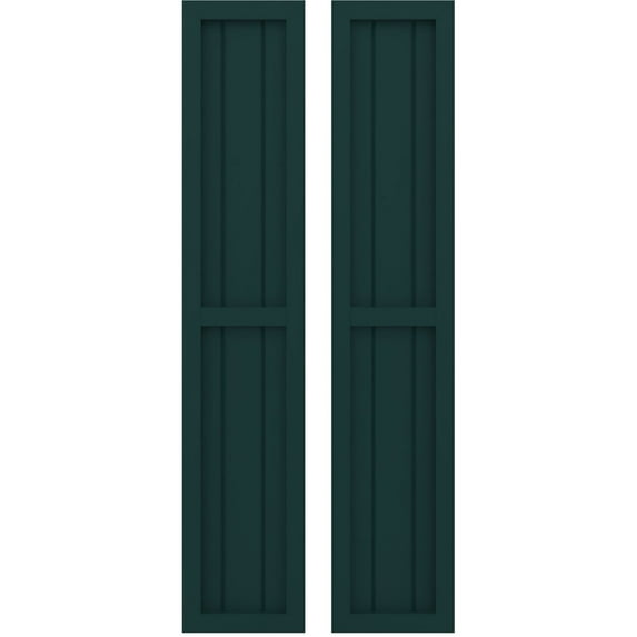 Ekena Millwork 10 1/2"W x 43"H Americraft Three Board Exterior Real Wood Two Equal Panel Framed Board-n-Batten Shutters (Per Pair), Thermal Green