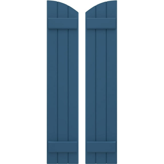 Ekena Millwork 10 1/2"W x 44"H Americraft Three Board (2 Batten) Exterior Real Wood Joined Board-n-Batten Shutters w/ Elliptical Top (Per Pair), Sojourn Blue