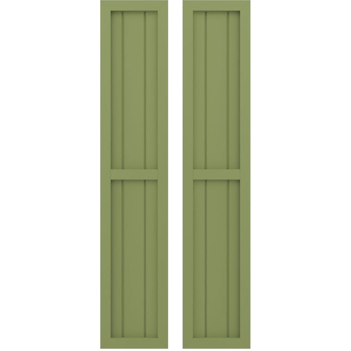 Ekena Millwork 10 1/2"W x 44"H Americraft Three Board Exterior Real Wood Two Equal Panel Framed Board-n-Batten Shutters (Per Pair), Moss Green
