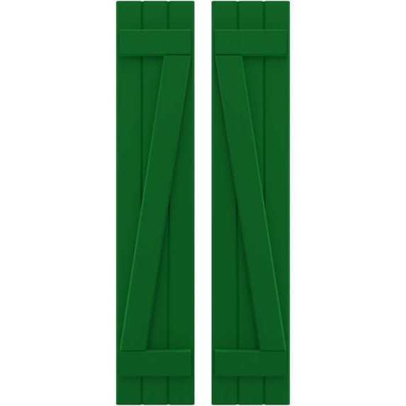 Ekena Millwork 10 1/2"W x 46"H Americraft Three Board (2 Batten) Exterior Real Wood Joined Board-n-Batten Shutters w/ Z-Bar (Per Pair), Viridian Green