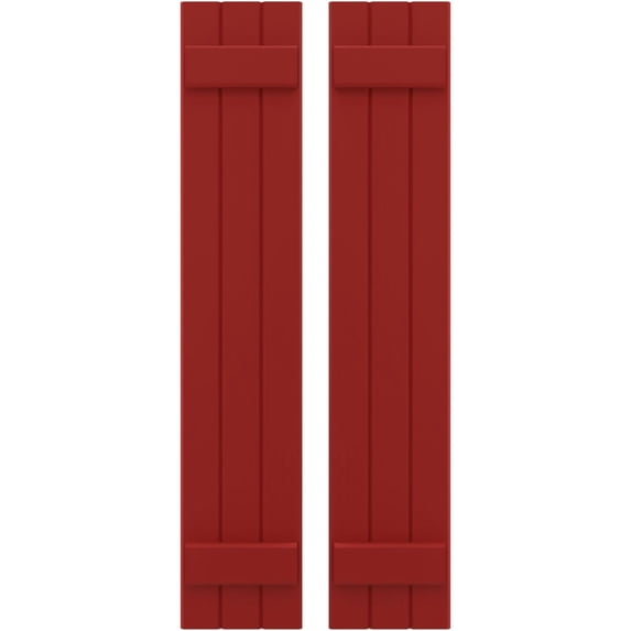 Ekena Millwork 10 1/2"W x 48"H Americraft Three Board (2 Batten) Exterior Real Wood Joined Board-n-Batten Shutters (Per Pair), Fire Red
