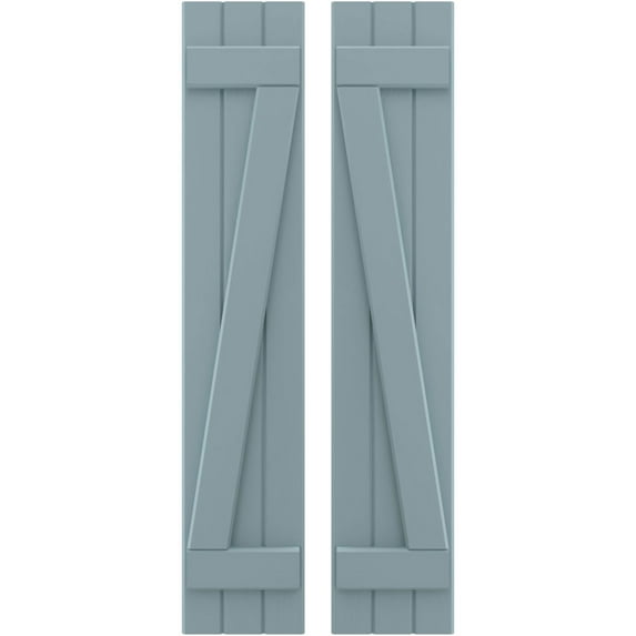 Ekena Millwork 10 1/2"W x 48"H Americraft Three Board (2 Batten) Exterior Real Wood Joined Board-n-Batten Shutters w/ Z-Bar (Per Pair), Peaceful Blue