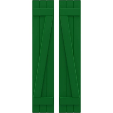 Ekena Millwork 10 1/2"W x 49"H Americraft Three Board (2 Batten) Exterior Real Wood Joined Board-n-Batten Shutters w/ Z-Bar (Per Pair), Viridian Green