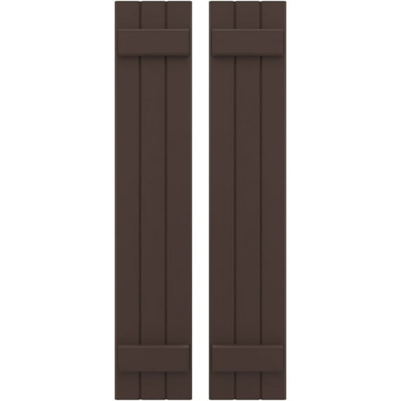 Ekena Millwork 10 1/2"W x 50"H Americraft Three Board (2 Batten) Exterior Real Wood Joined Board-n-Batten Shutters (Per Pair), Raisin Brown