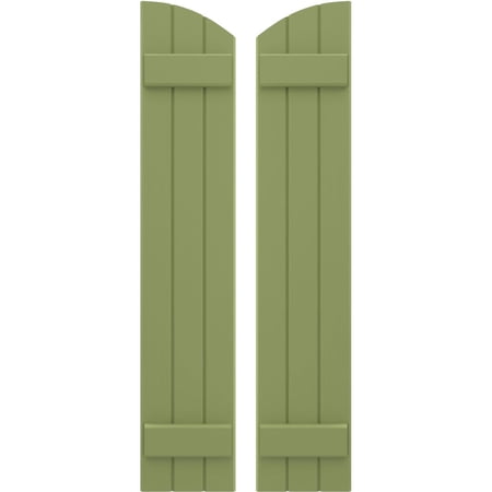 Ekena Millwork 10 1/2"W x 50"H Americraft Three Board (2 Batten) Exterior Real Wood Joined Board-n-Batten Shutters w/ Elliptical Top (Per Pair), Moss Green