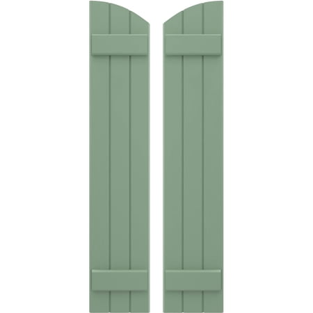 Ekena Millwork 10 1/2"W x 50"H Americraft Three Board (2 Batten) Exterior Real Wood Joined Board-n-Batten Shutters w/ Elliptical Top (Per Pair), Track Green