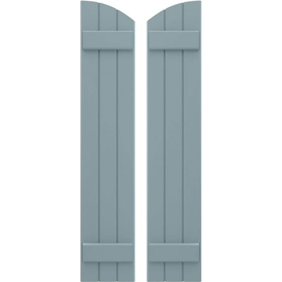 Ekena Millwork 10 1/2"W x 51"H Americraft Three Board (2 Batten) Exterior Real Wood Joined Board-n-Batten Shutters w/ Elliptical Top (Per Pair), Peaceful Blue